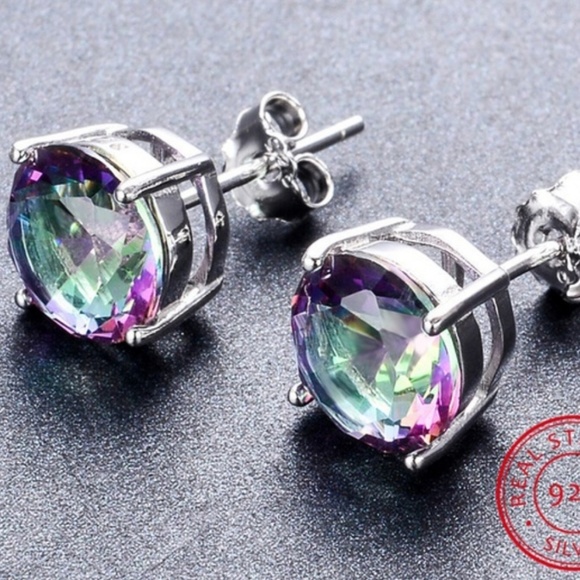 New Sterling Silver Mystic Topaz Stud Earrings - Picture 2 of 3